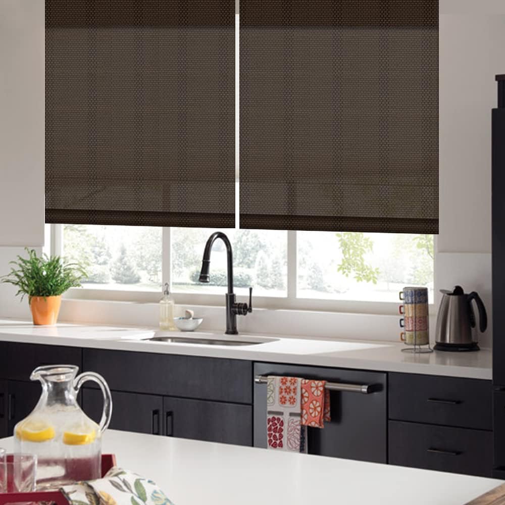 LETAU Cordless Wood Window Roller Shades, Bamboo Light Filtering Window Blinds for Indoor Home, Office, Kitchen, Pattern 13