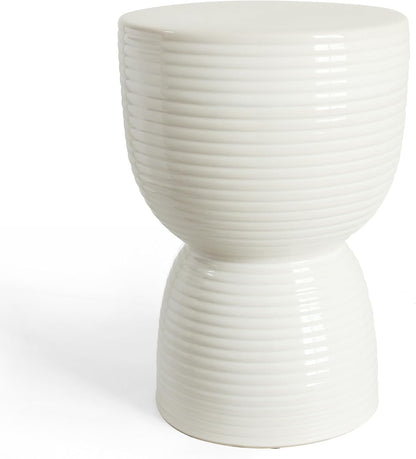 Ceramic Stool Garden Decorative: White Ceramic Stool Drum Shape for Indoor Outdoor Decor - Ceramic Tabouret for Living Room Patio Front Porch (16 inch)