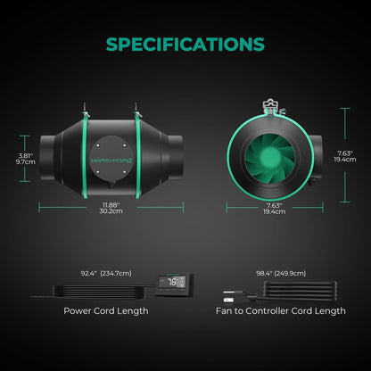 MARS HYDRO 4 Inch Inline Duct Fan with Temp Controller, Exhaust Fan for Grow Tents, Hydroponics