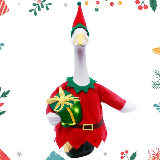 Christmas Toy Soldier Style Porch Goose Outfits,2 Pcs/Set Goose Clothes with Pointed Hat and Gift Box Fits 23" Lawn Goose Statue,Red Christmas Outdoor Goose Costume,Yard Patio Garden Xmas Decor