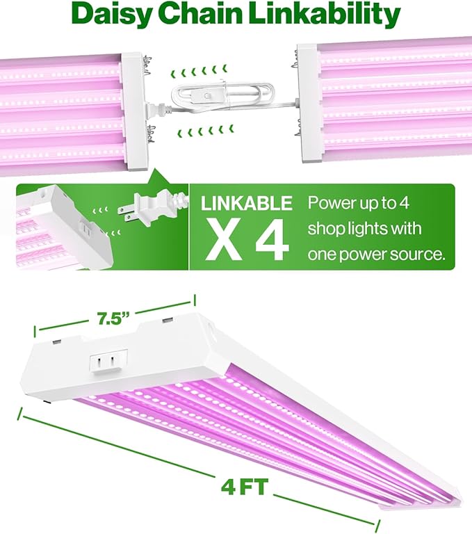 Sunco 6 Pack Grow Lights for Indoor Plants LED, 4FT Grow Light for Greenhouse, 80W, Full Spectrum, Integrated Suspended Fixture, Linkable, Plug in, for Seedlings, Vegetables, Flowers.