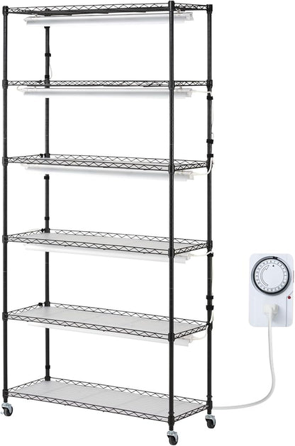 VEVOR Plant Stand with Grow Light, 6-Tier Large Tall Plant Shelf with 150W Full Spectrum Grow Light, Indoor LED Plant Light with Timer and Wheel for Seed Starting 35.4" L x 13.8" W x 70.9" H