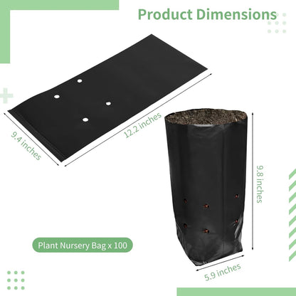 OMISTAR 100 PCS Plant Nursery Bags, Plastic Seedling Pots Container for Fruit Tree Flower Plant Grow, Plant Nursery Bags for Gardening Transplant