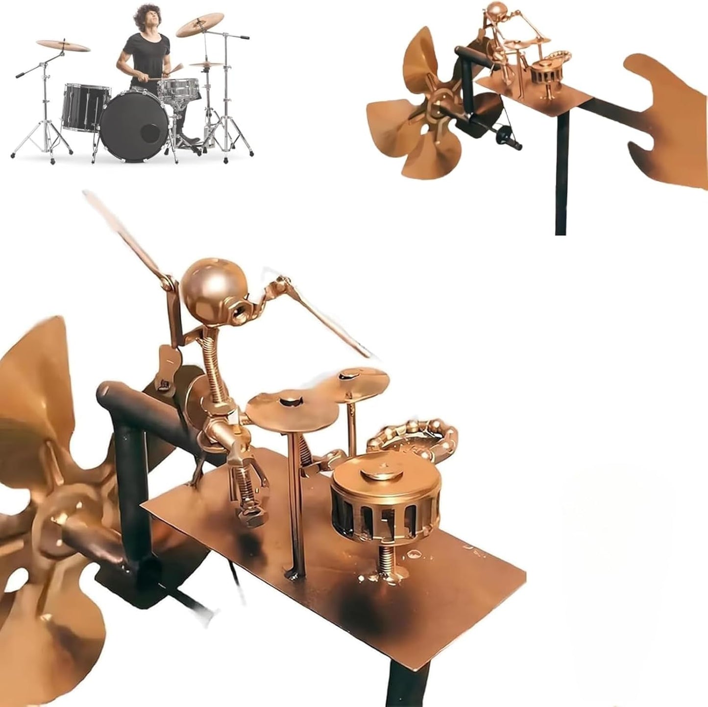 Handmade Metal Drummer Windmill, Drummer Windmill Garden Decoration, Percussionist Music Figurines and Statues, Beat The Drums with The Wind, Wind Spinners for Yard Lawn Garden Patio Decor