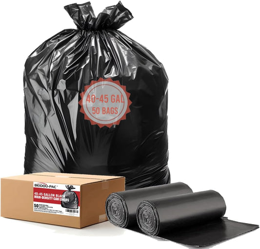 40-45 Gallon Lawn & Leaf Trash Bags, 50 Count Bulk, Black Garbage bags, Multi-purpose Trash Can Bin