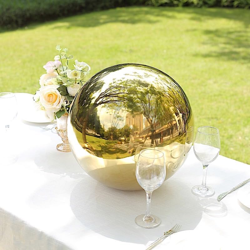 Balsa Circle 16 in Gold Stainless Steel Globe Gazing Reflective Mirror Balls Outdoor Garden Decor Centerpieces Wedding Party Events Reception Home Decorations Modern Ornaments Landscaping Accents