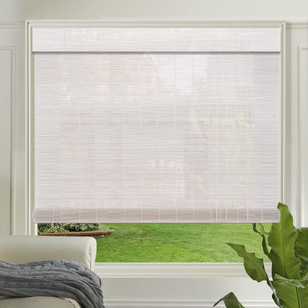 LETAU Cordless Wood Window Roller Shades, Bamboo Light Filtering Window Blinds for Indoor Home, Office, Kitchen, Pattern 11