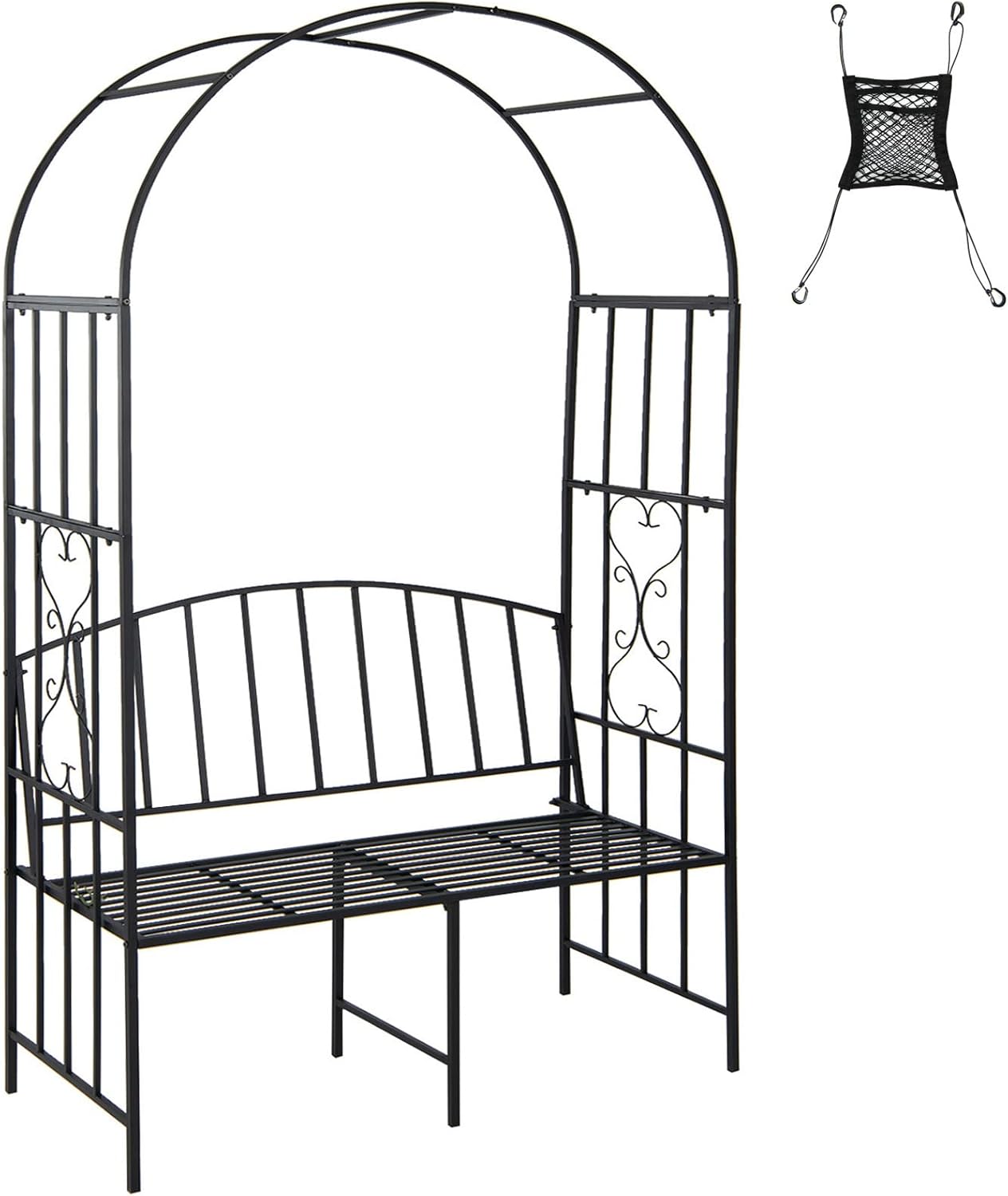 Giantex 81in Metal Garden Arch with Bench, Outdoor Garden Arbor Archway Trellis for Climbing Plants Vines, 2-Person Bench Loads 660 lbs, Patio Trellis Pergola Arches for Wedding Party Ceremony Decor