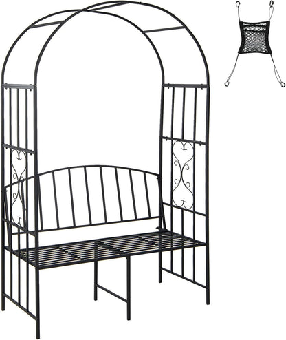 Giantex 81in Metal Garden Arch with Bench, Outdoor Garden Arbor Archway Trellis for Climbing Plants Vines, 2-Person Bench Loads 660 lbs, Patio Trellis Pergola Arches for Wedding Party Ceremony Decor