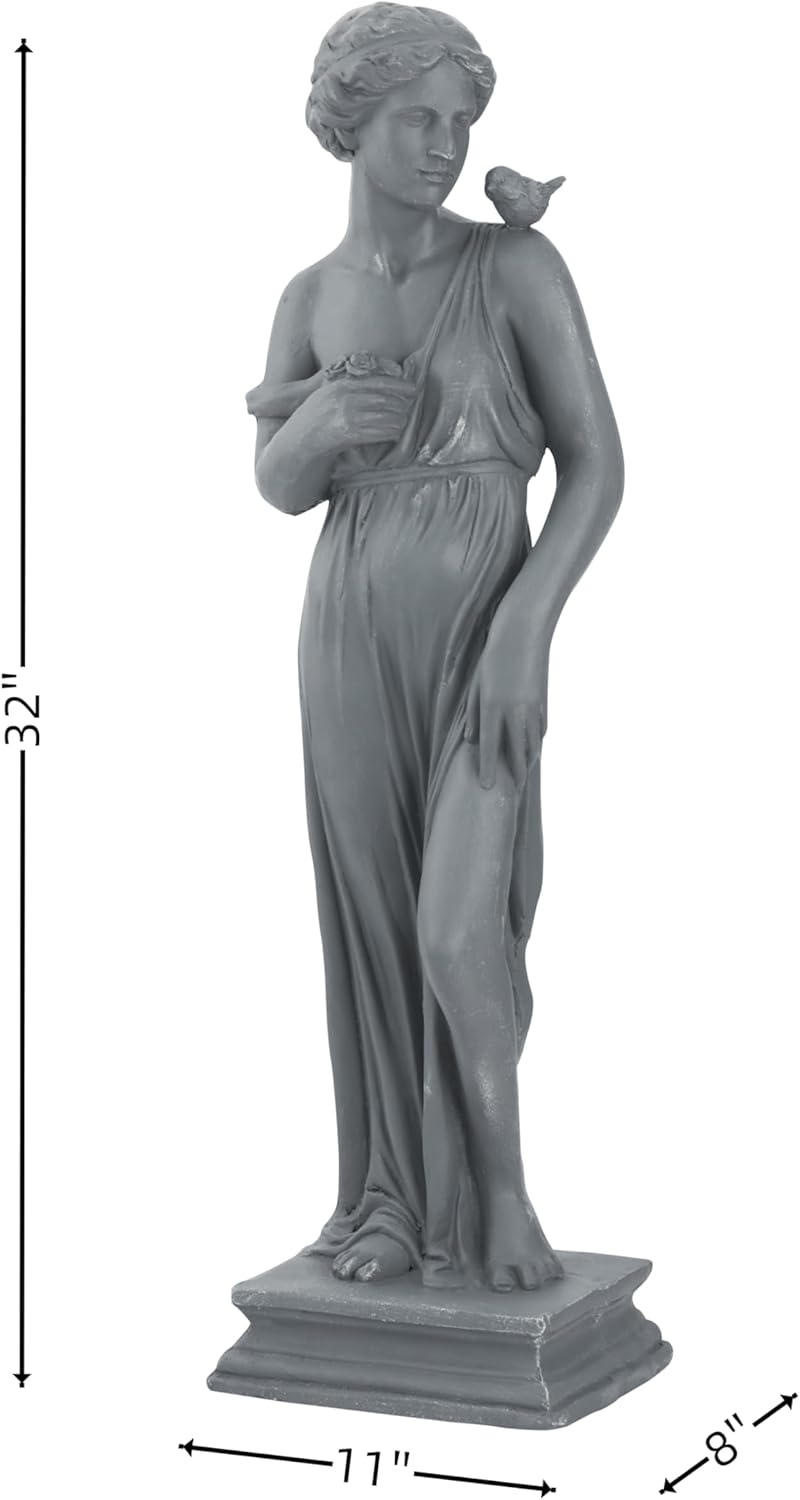 Outdoor Garden 32‘’ High Statue Nymph Sculpture Goddess of Greek Mythology Roman Style Patio Lawn Porch Decor Gray