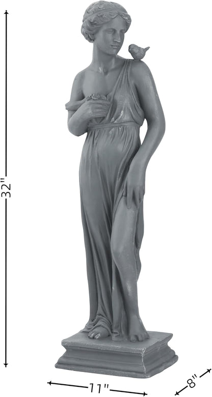 Outdoor Garden 32‘’ High Statue Nymph Sculpture Goddess of Greek Mythology Roman Style Patio Lawn Porch Decor Gray