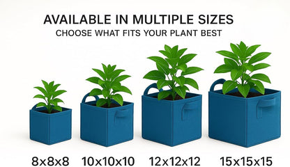 Square Geo Fabric Grow Bag 400 GSM Durable Breathable UV Resistant Reusable Plant Container for Herbs, Vegetables Flowers Space Saving Gardening Pack of 2 (Green, 15 inch) (Blue)