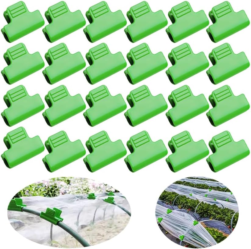 24pcs Greenhouse Clamps Hoops for 10-12mm PVC Pipe Tubes, Greenhouse Film Clamps Shading Net Rod Clip Garden Hoops for Row Cover, Greenhouse Plastic Sheeting Support, Green (11mm)