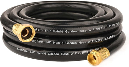 Hybrid Garden Hose 25FT - 5/8" Durable Sturdy and Functional Heavy Duty Rubber Hose with Brass Fittings - UV Resistant and Leak Proof for Lawn Care Gardening and Outdoor Cleaning