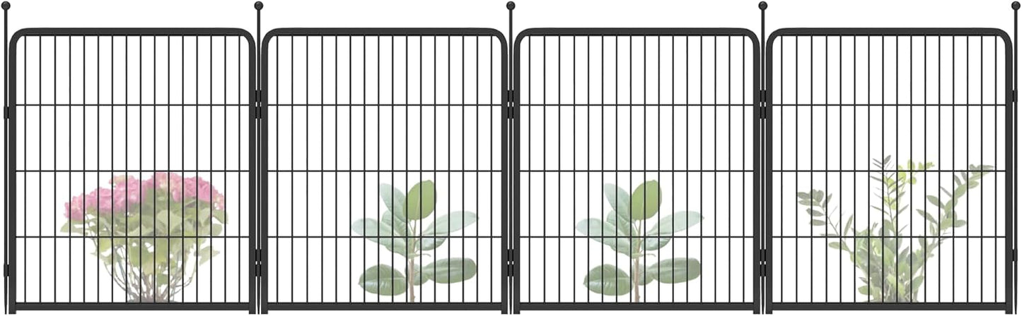 FXW Garden Fence Outdoor for The Yard – 32in(H) x 9.1ft(L) Heavy Duty Metal Animal Barrier for Dog and Rabbit, Decorative Dog Fence, 4 Panels, Black