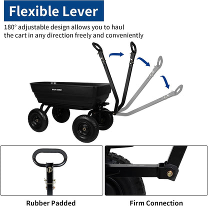 BILT HARD 1200 lbs 7 Cu Ft Poly Garden Dump Cart with 2-in-1 Convertible Handle, No Flat Tires, Quick Release, Dump Wagon Heavy Duty for Yard, Outdoor