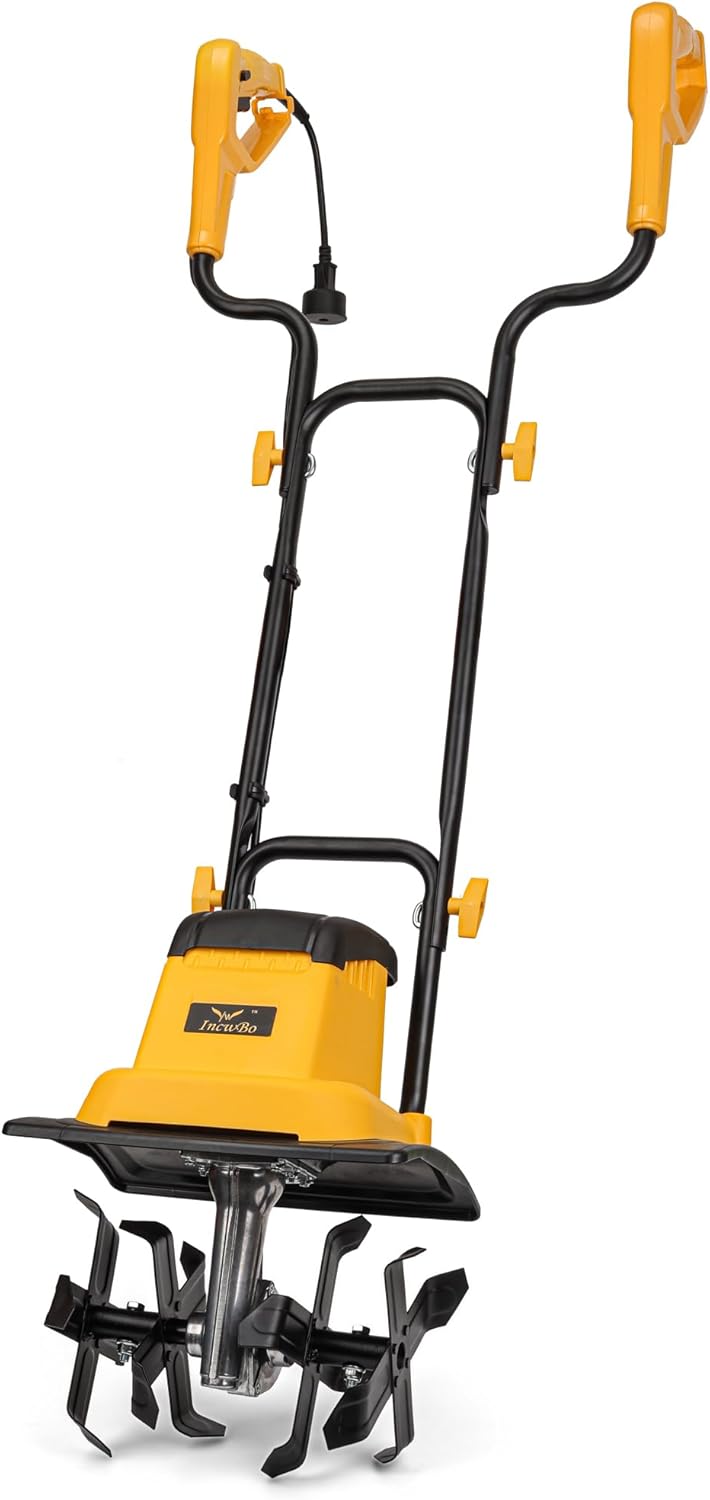 8.5AMP 12Inch Corded Tiller Cultivator 8-inch Depth Rototillers for Gardening, 360RPM Electric Garden Tiller with LT-201D Socket