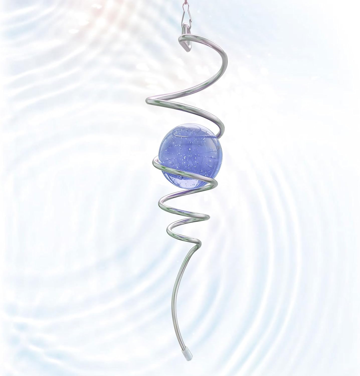 Gazing Ball Spiral Tail, Wind Spinner Stabilizer with Purple Glass Orb | 13-Inch Sun Catcher Rainbow Maker, Mesmerizing Rotating Art for Outdoor Garden Yard | Unique Hanging Decor & Gift
