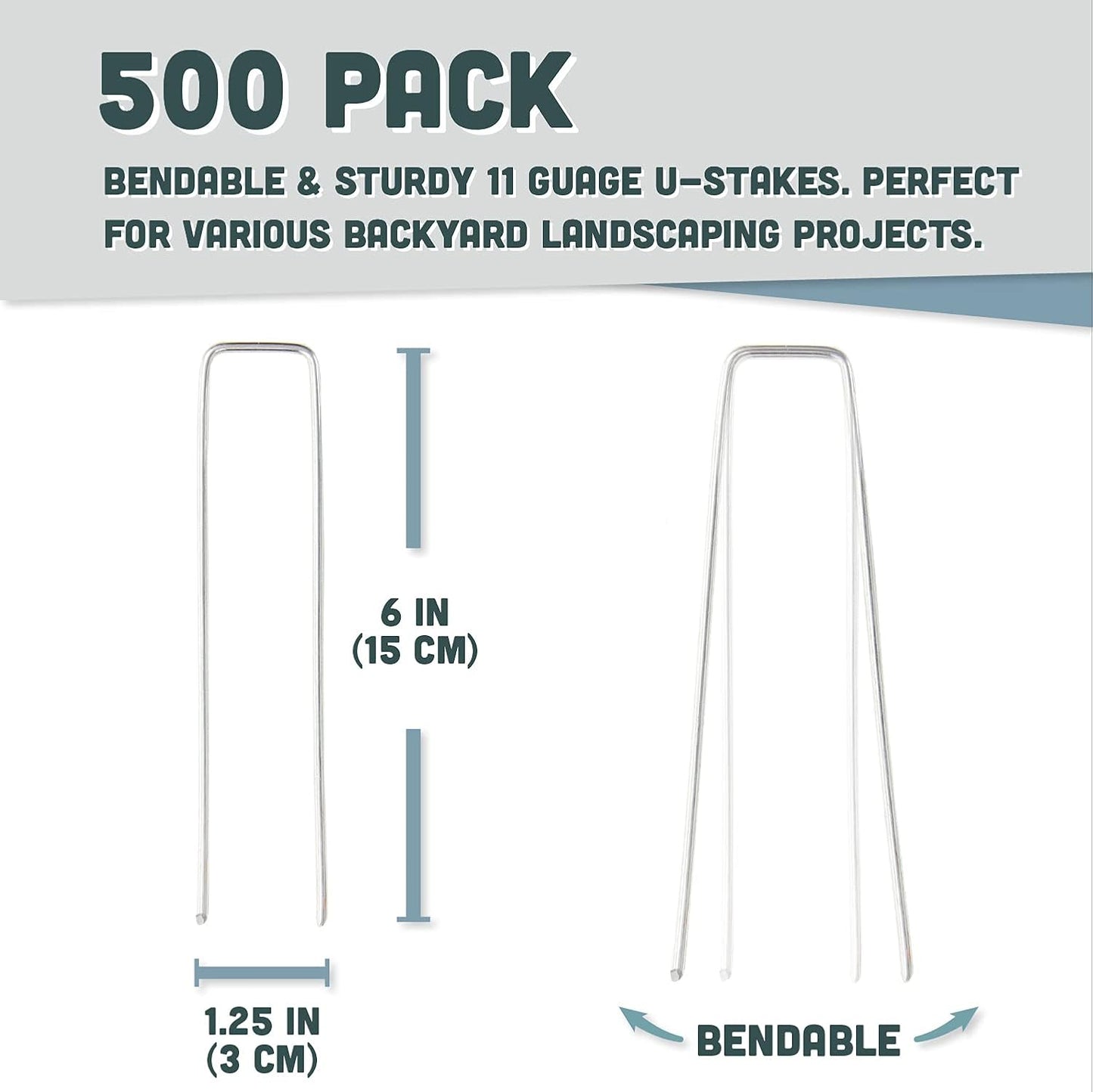 Squirrel Products Galvanized Steel Redrawn Garden Stakes, 6 Inch Lawn Staples, 11 Gauge Stakes, 2.9mm 15x2.5x15cm – 500 Pack