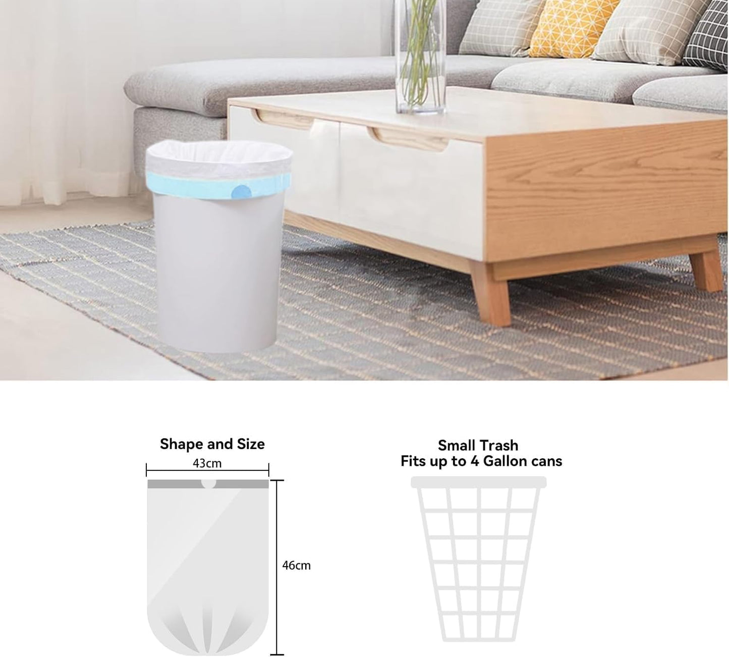 4 Gallon Trash Bags Drawstring, 4 Gal Small Garbage Bags for Home & Office (Pack of 73), 43x46cm, 4.6g/pcs, Unscented, White