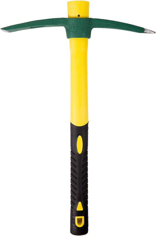 KINJOEK 15 Inch Pick Mattock Hoe, 1.4Lbs Forged Weeding Garden Pick Axe Pickaxe with Fiberglass Handle for Digging Loosening Soil, Gardening, Camping or Prospecting