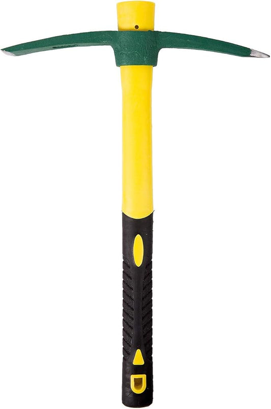 KINJOEK 15 Inch Pick Mattock Hoe, 1.4Lbs Forged Weeding Garden Pick Axe Pickaxe with Fiberglass Handle for Digging Loosening Soil, Gardening, Camping or Prospecting
