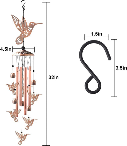 Brass Hummingbird Wind Chimes, Copper Wind-Chimes, Garden Decor, Gifts for Women, Gifts for Mom, Windchimes Outdoor, Memorial WindChimes, Wind Bell