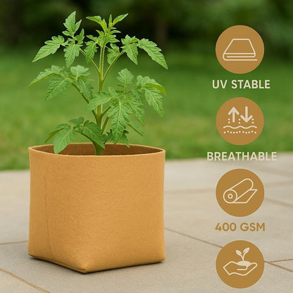 Square Geo Fabric Grow Bag 400 GSM Durable Breathable UV Resistant Reusable Plant Container for Herbs, Vegetables Flowers Space Saving Gardening Pack of 2 (Green, 15 inch) (Camel)