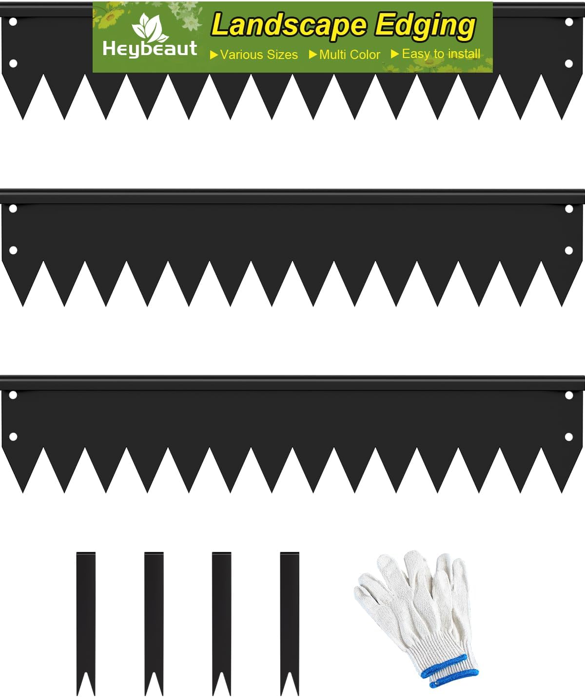 Landscape Edging Border, 40" L x 4" H 3Pack 10FT Total Black Galvanized Steel Garden Edging with Spikes, Sturdy Elegant Metal Lawn Broder for Flower Beds, Pathways, Paver Edges and Yard