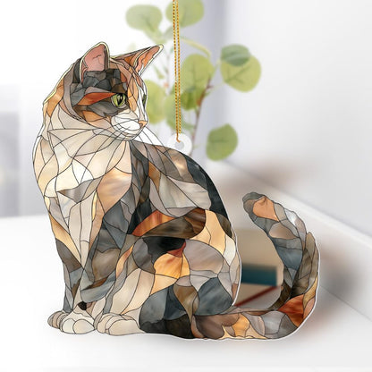 Stained Glass Cat Ornament – 2025 Christmas Tree Decoration, Handmade Animal Suncatcher for Window, for Cat Lovers & Unique Home Décor (Sun-05)