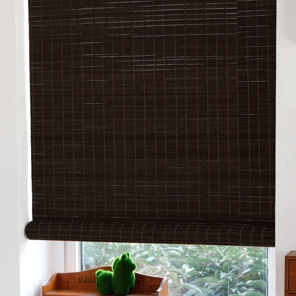 LETAU Cordless Wood Window Roller Shades, Bamboo Light Filtering Window Blinds for Indoor Home, Office, Kitchen, Pattern 3
