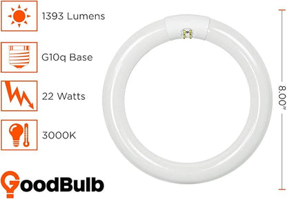 GoodBulb 22 Watt 8 Inch T9 Fluorescent Circline Light Bulb 3000K Soft White Light Color G10q Base High Output 1393 Lumens 22W 10000 Life Hours 80 CRI Pack of 12 Bulbs