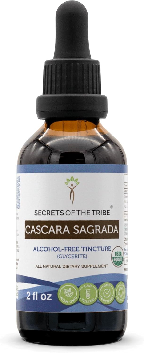 Secrets of the Tribe Cascara Sagrada USDA Organic | Alcohol-Free Extract, High-Potency Herbal Drops | Made from 100% Certified Organic Cascara Sagrada (Frangula purshiana) Dried Bark (2 oz)