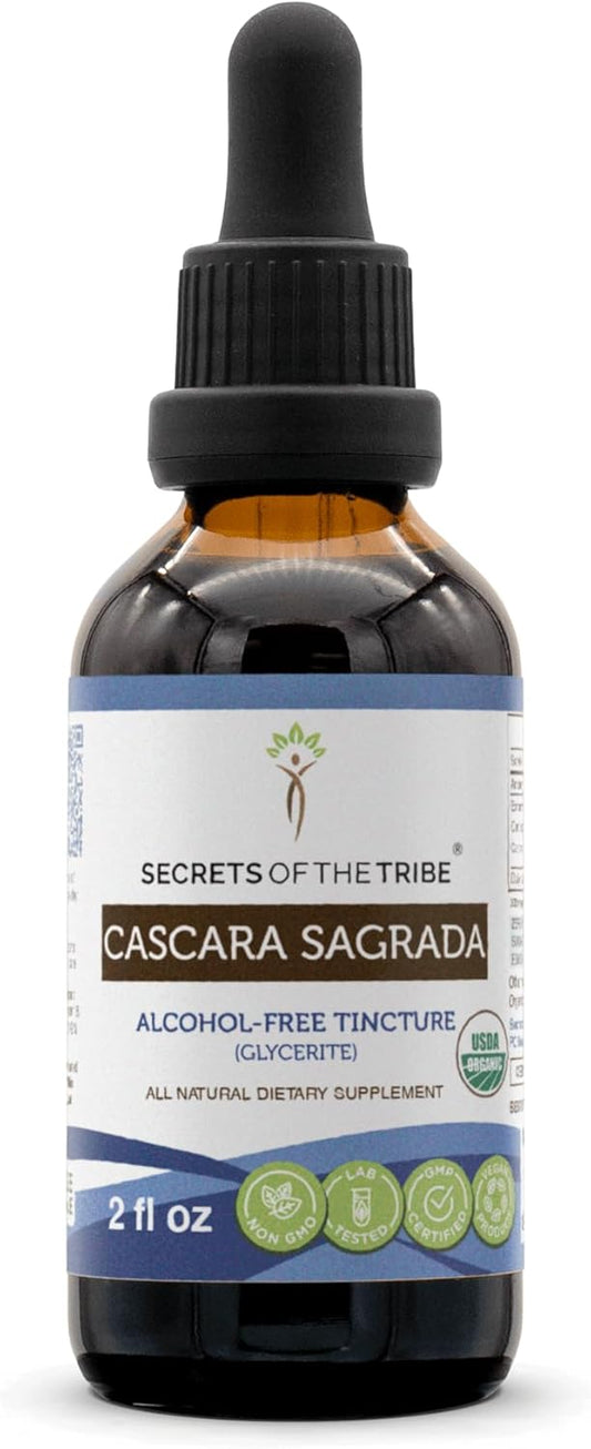 Secrets of the Tribe Cascara Sagrada USDA Organic | Alcohol-Free Extract, High-Potency Herbal Drops | Made from 100% Certified Organic Cascara Sagrada (Frangula purshiana) Dried Bark (2 oz)