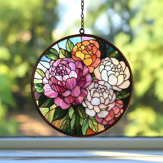 Personalize Peony Suncatcher Home Decor Window Gift for Her Lover Gardening Gardener November Birth