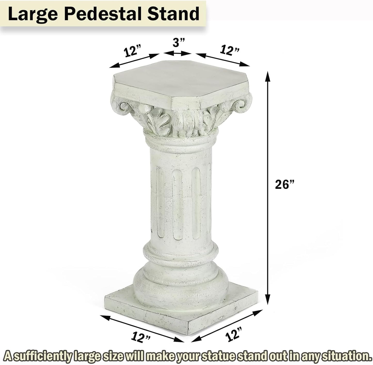 26" Tall Roman Column Pedestal Stand - Heavy Duty Magnesium Oxide Garden Pedestal for Statues, Weatherproof Outdoor Pillar for Sculptures – Sturdiness Plinth Base Statue Riser