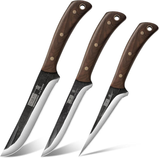 HOSHANHO Butcher Knife Set 3-Piece, Super Sharp Hand Forged Fillet Knife & Dividing Knives & Paring