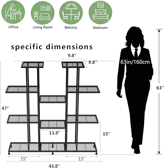 Metal Plant Stand, large indoor Plant Stands Decorative Black Steel Plant Shelf for ontdoor Patio Garden Balcony and Yard,tall multi tier plant stand(9 Tier)