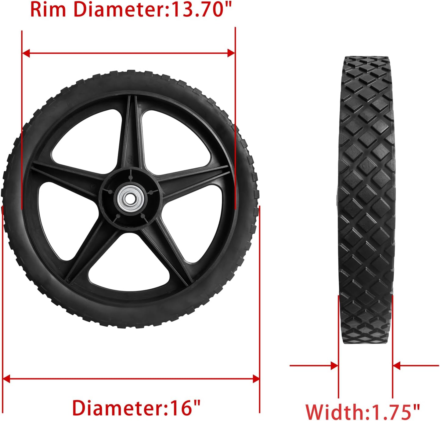 Parts Camp 16" Lawn Mower Wheels 16 x 1.75'' Spoked Plastic Wheel and Tire For Garden cart/Pressure Washer/Generator/Wheelbarrow/Trolley/Dolly Wheel/Push Mowers/Hand truck tires(Set of 2)
