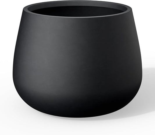 Kante Curva Series Planter, 21.3 Inch Round Concrete Plant Pot with Draiange Hole and Rubber Plug, Suitable for Indoor Plants, Home, Garden, Patio, Black