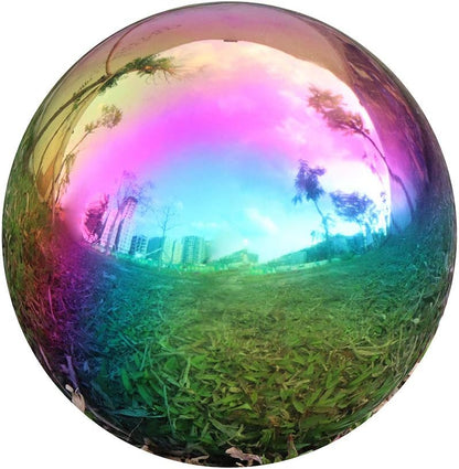 Durable Stainless Steel Gazing Ball, Hollow Ball Mirror Globe Polished Shiny Sphere for Home Garden (Rainbow, 8 Inch)