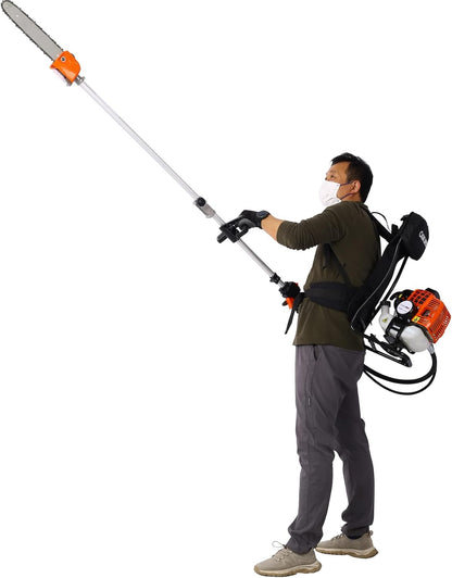 4-in-1 Backpack String Trimmer Weed Eater,52CC 2-Cycle Multi Garden Tools with Gas Pole Saw, Hedge Trimmer, Grass Trimmer and Brush Cutter EPA Compliant, Lawn Mower Weed Wacker Edger for Yard