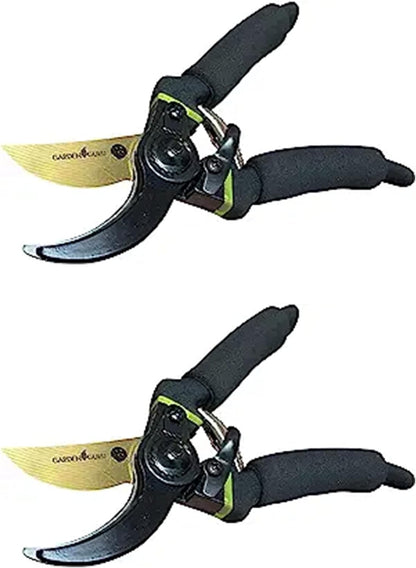 Garden Guru Soft Grip Garden Pruning Shears Scissors Clippers Hardened Titanium Blades Comfort Grips Heavy Duty Bypass Hand Pruners Branch Cutters for Gardening Trimming Bushes Flowers Plants (2 Pack)