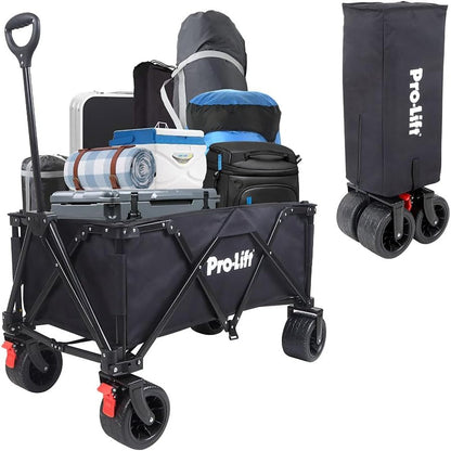 Pro-Lift Collapsible Folding Wagon– Beach Cart Large Capacity, Heavy Duty Folding Wagon Portable, for Outdoor Sports, Grocery, Camping, Shopping, Garden, Sports, Load up to 330LBS