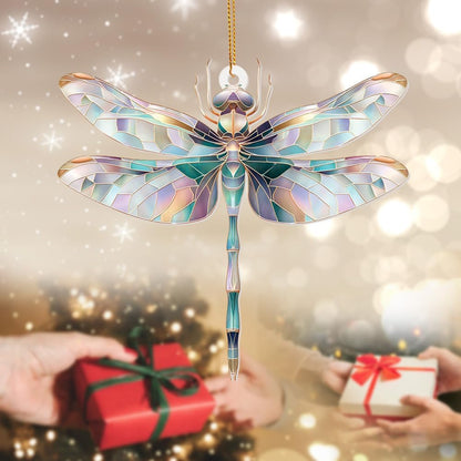 Dragonfly Ornament Stained Glass Style – Acrylic Window Hanging Suncatcher, Car Rearview Mirror Charm, Whimsical Holiday Christmas Tree Ornament, Unique Dragonfly Gifts for Women, Mom, Teacher(Sun-13)