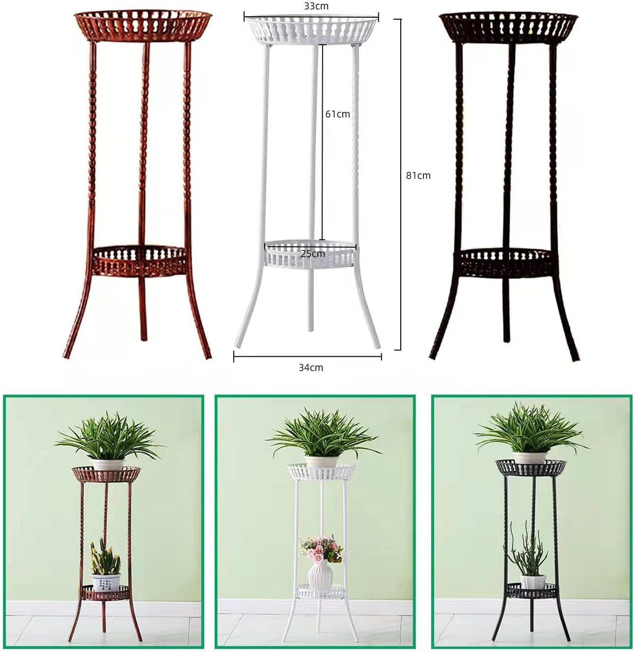 YANMENG Metal Iron High Plant Stand Indoor Outdoor, Sturdy Planter Stand, Corner Display Shelf, Weight Capacity 50 lbs(32in, Black)