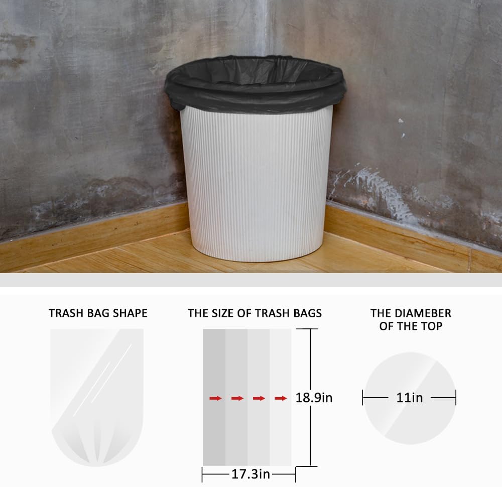 Teivio 3 Gallon 300 Counts Strong Trash Bags Garbage Bags, Bathroom Trash Can Bin Liners, Small Plastic Bags for Home Office Kitchen Kitchen (Black)