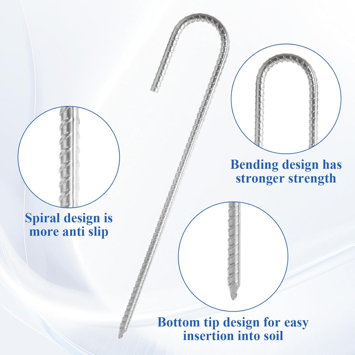 CertBuy 30 Pack Rebar Stakes 12inch, Galvanized Rebar Stakes J Hook, Heavy Duty J Hook Ground Anchors, Curved Steel Support Garden Stake with Chisel Point end for Canopies, Sheds, Swing Sets