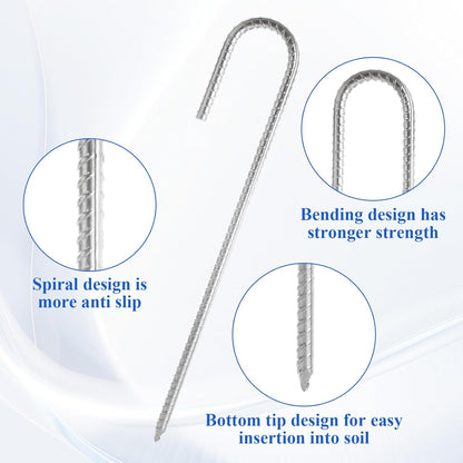 CertBuy 30 Pack Rebar Stakes 12inch, Galvanized Rebar Stakes J Hook, Heavy Duty J Hook Ground Anchors, Curved Steel Support Garden Stake with Chisel Point end for Canopies, Sheds, Swing Sets