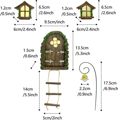 Fairy Door and Windows Garden Kit Accessories Outdoor, Glow in Dark Gnome House for Tree, Lawn Yard Art Sculpture, Miniature Garden Decor (Ladder)